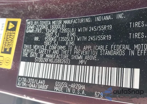 2018 Toyota Highlander Limited Platinum z USA, uszkodzony, nr VIN 5TDDZRFH0JS882603